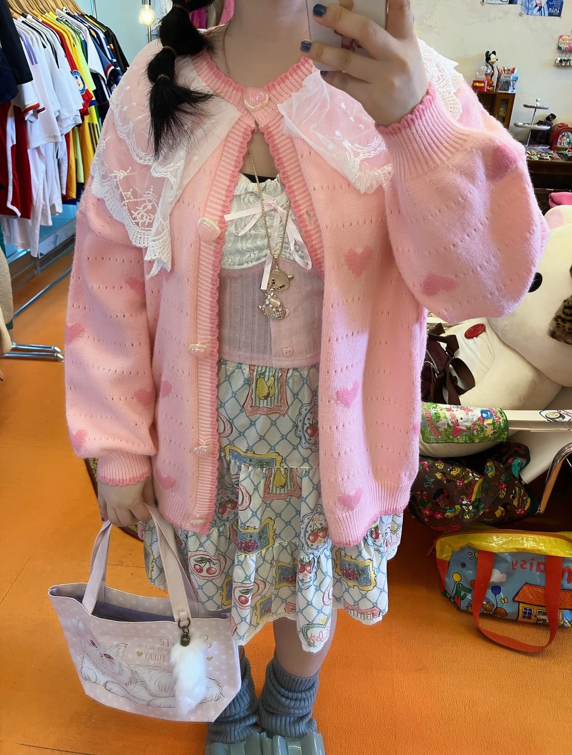 빈티지 딸기 쇼트 케이크 하트 가디건 상품이미지1