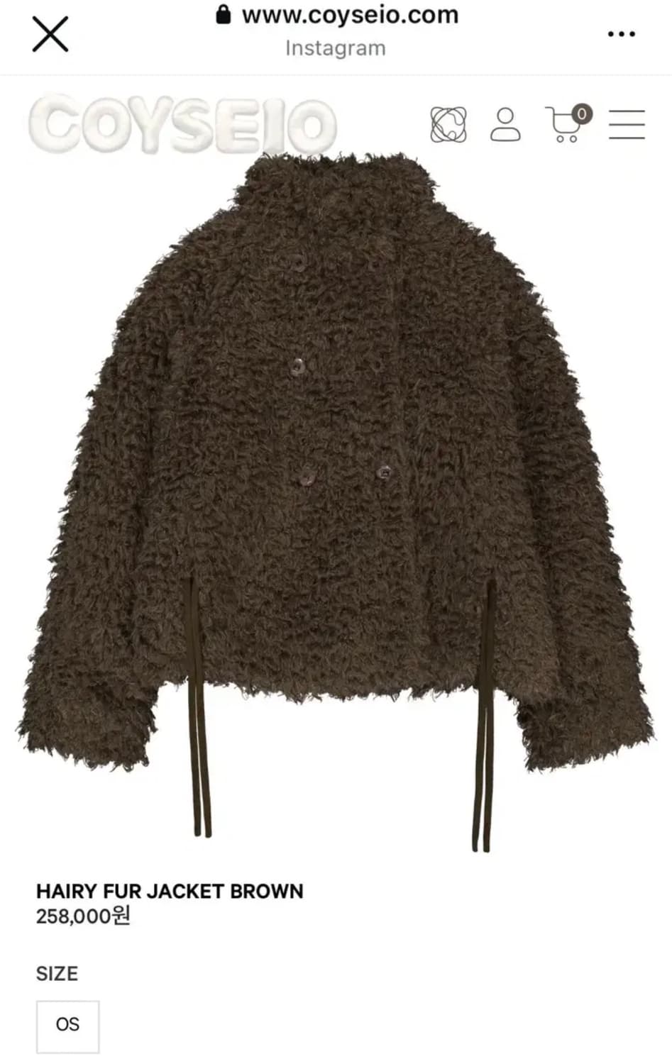 코이세이오 헤어리 퍼자켓 브라운 상품이미지1