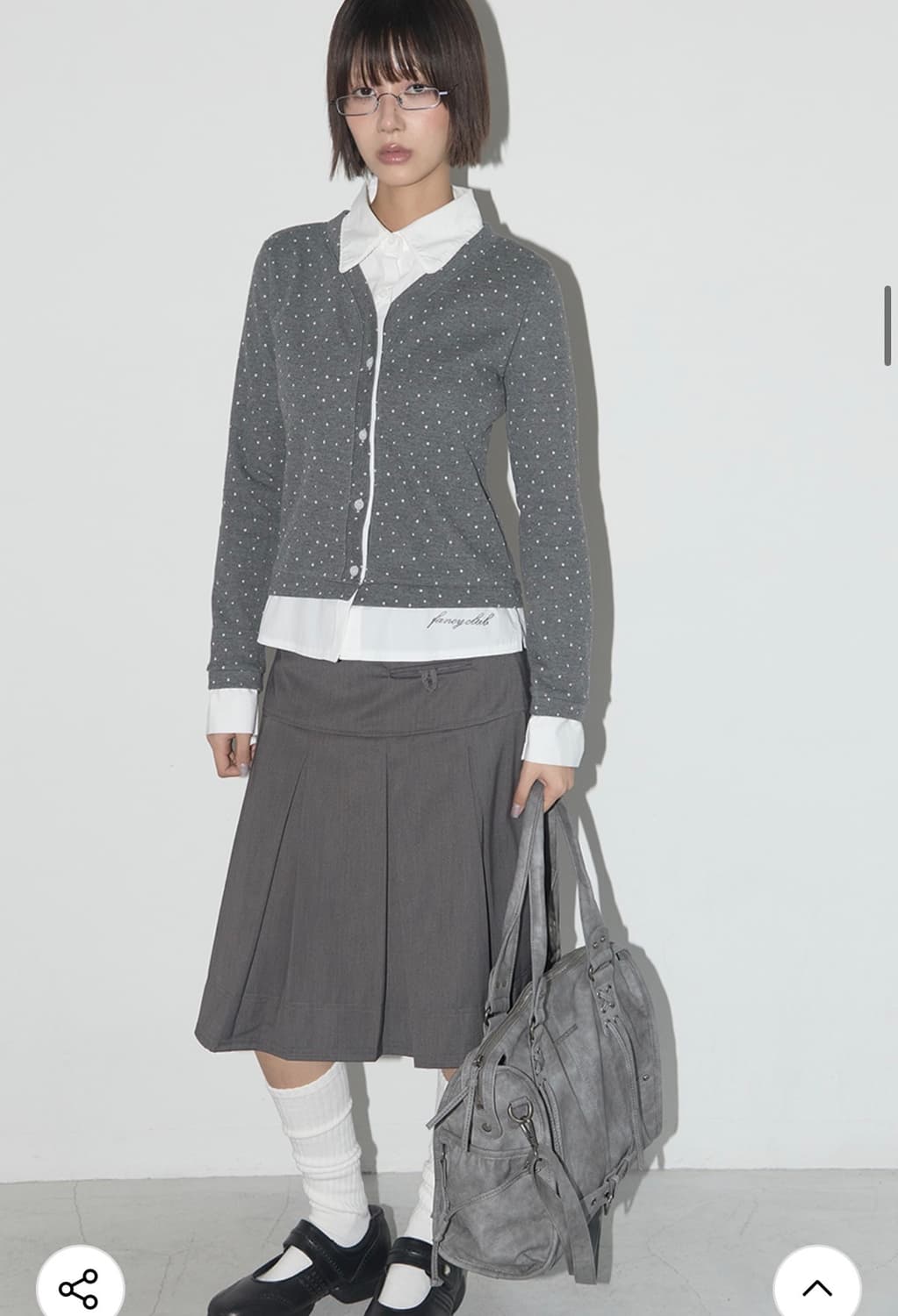 팬시클럽 포멀 버튼 플리츠 미디 스커트 그레이 상품이미지1