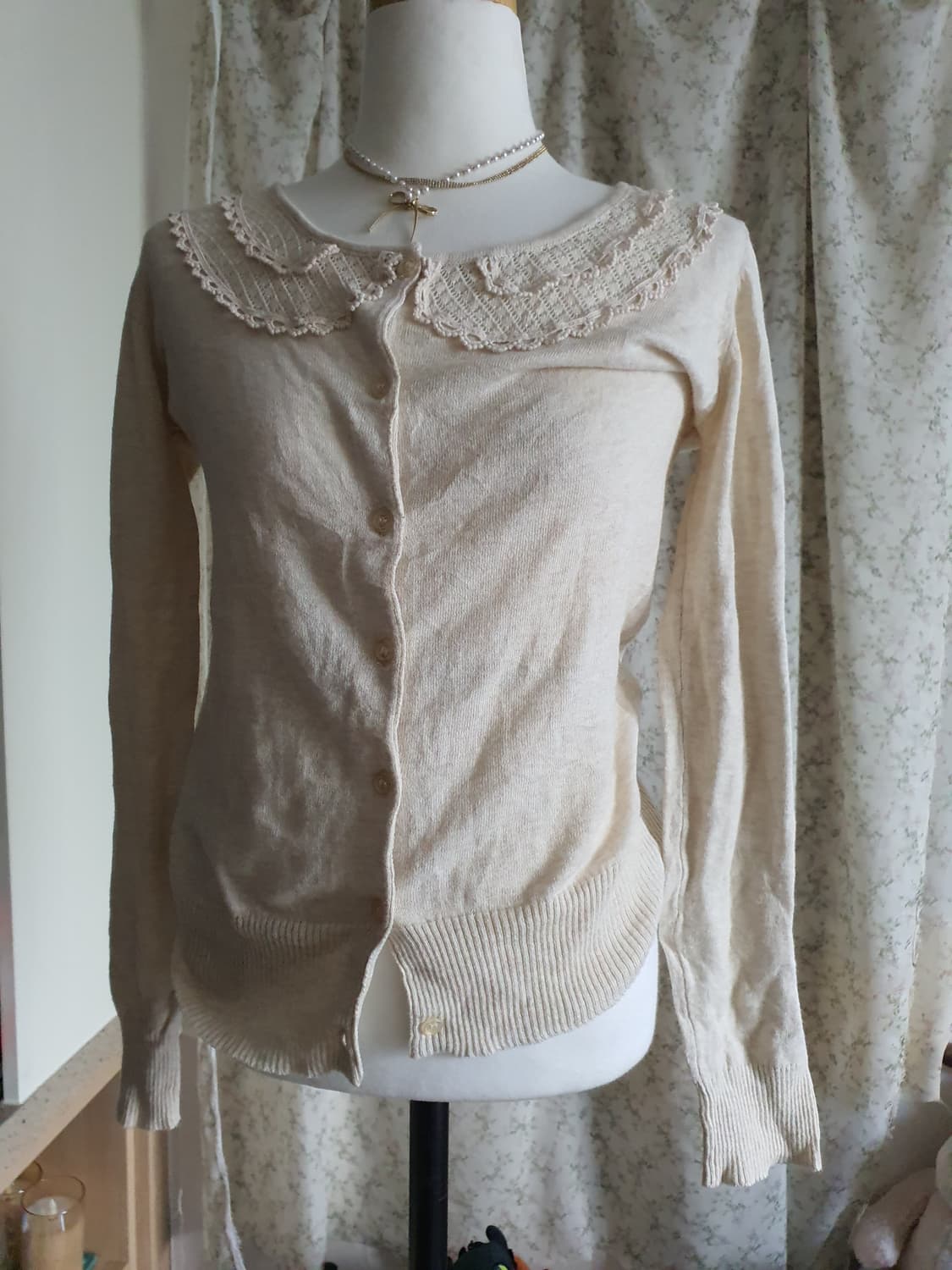 [모리걸] 레이스 칼라 가디건 아이보리 상품이미지1