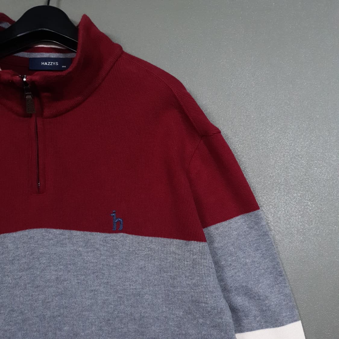 헤지스 신형 20FW 컬러블록 면 하프집업 코튼 니트 스웨터 긴팔티 L 상품이미지2