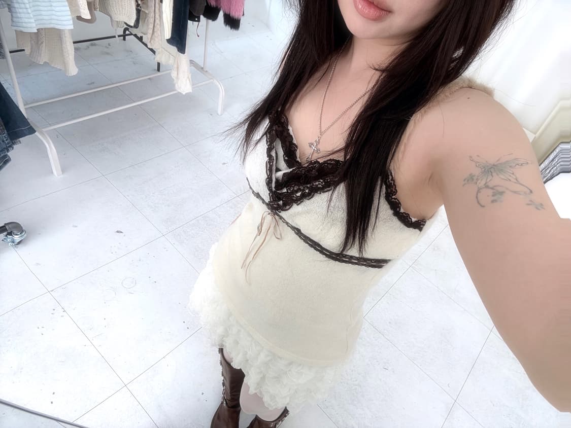 브라운-아이보리 퍼 포인트 캐미솔 나시 상품이미지5