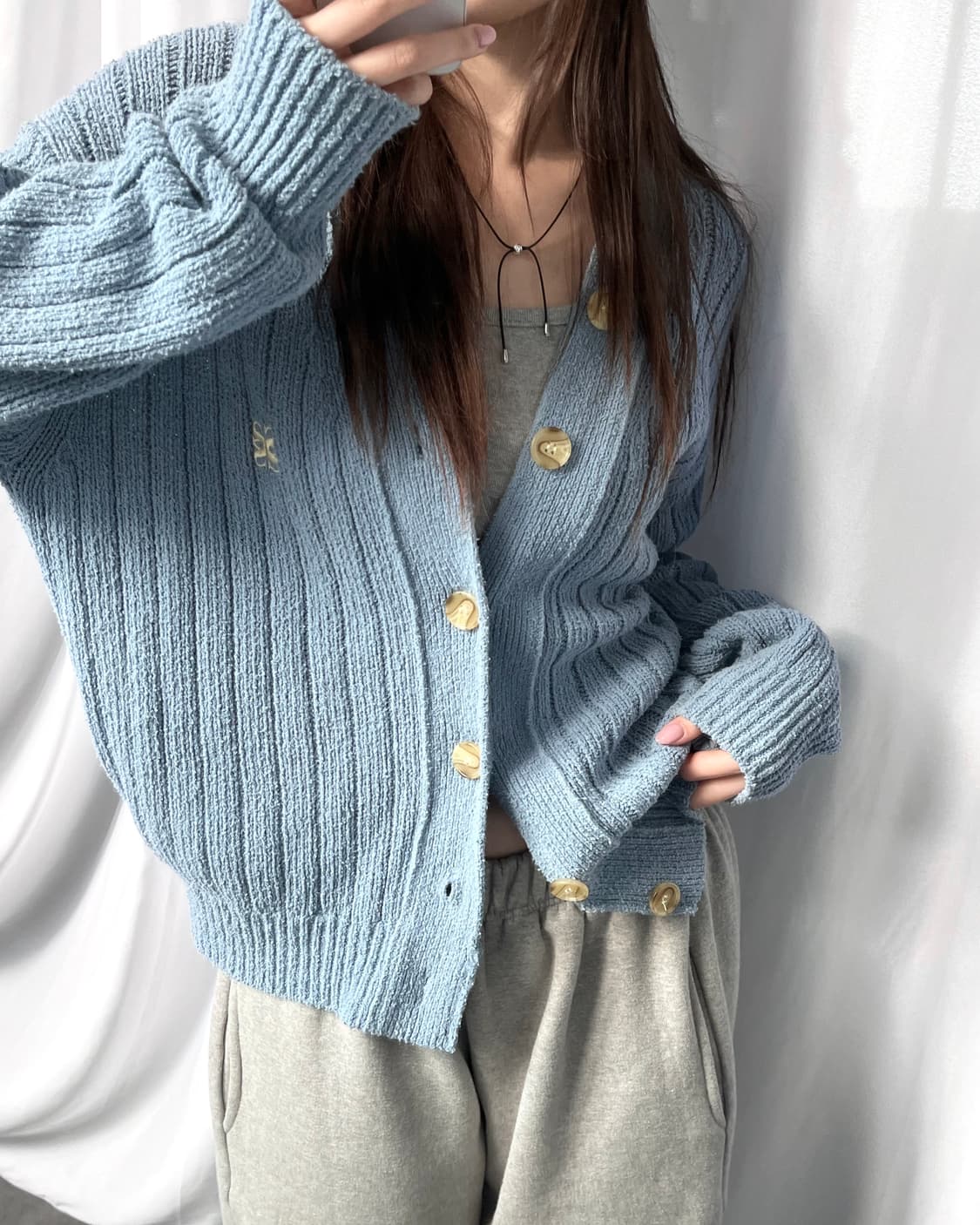 Satur 새터 자수로고 블루컬러 버튼 가디건 상품이미지7