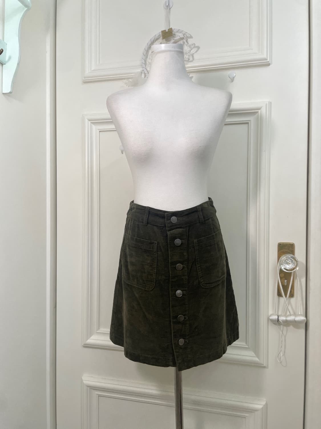 khaki corduroy basic skirt(size-S) 상품이미지1