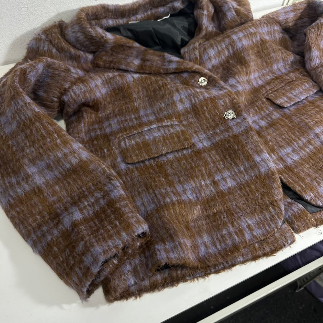 우먼FREE YUBUER 브라운 체크 헤어리 블레이저 상품이미지3