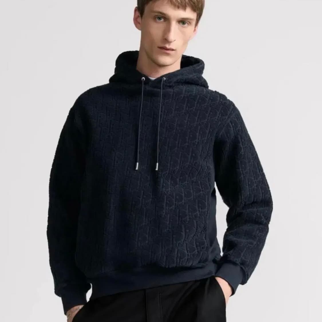 [S+급/XL] 25SS 디올 오블리크 코튼 테리 후드티 블랙 상품이미지7