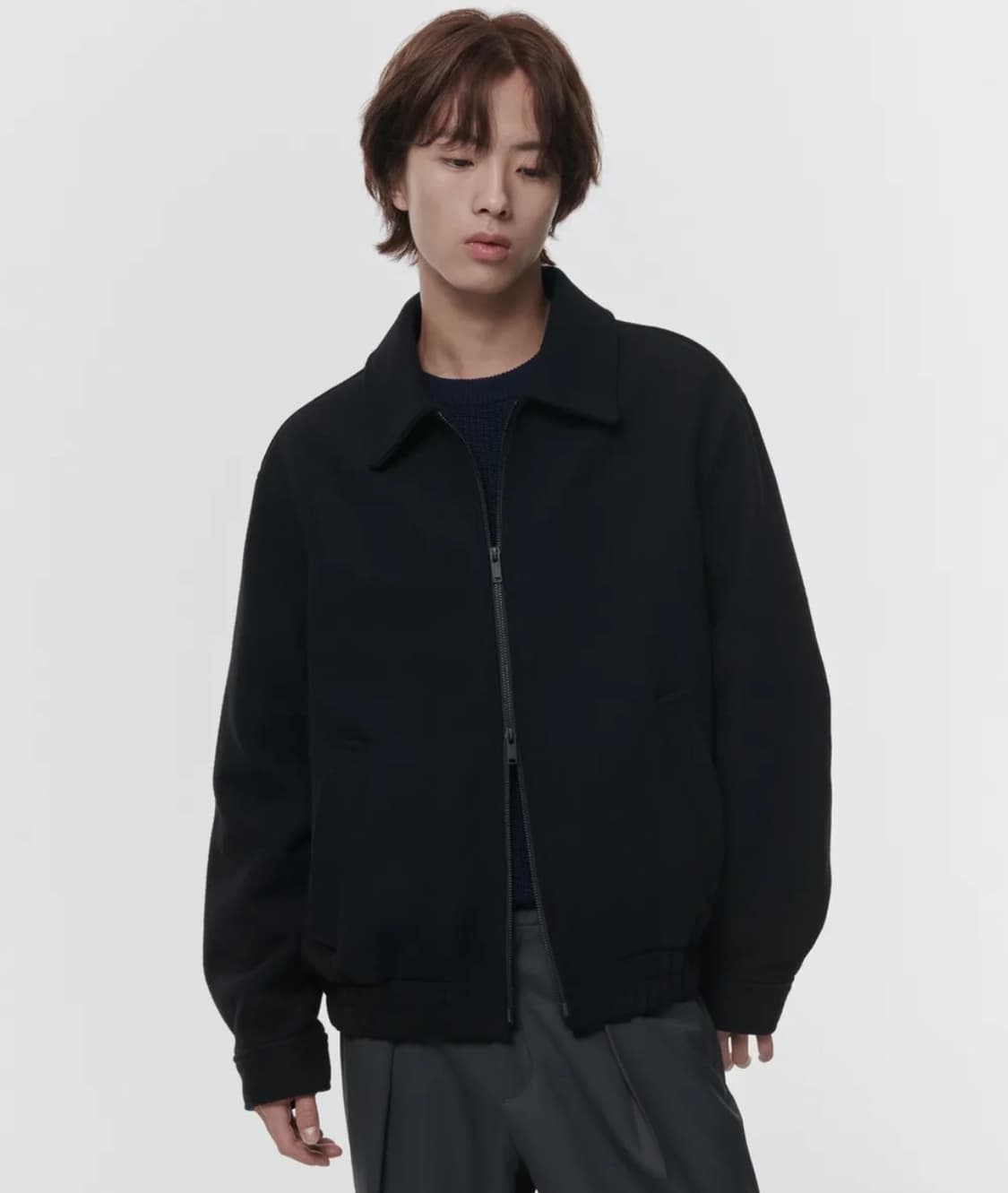 (L) 무탠다드 울 블렌드 미니멀 블루종 재킷 [블랙] 상품이미지1