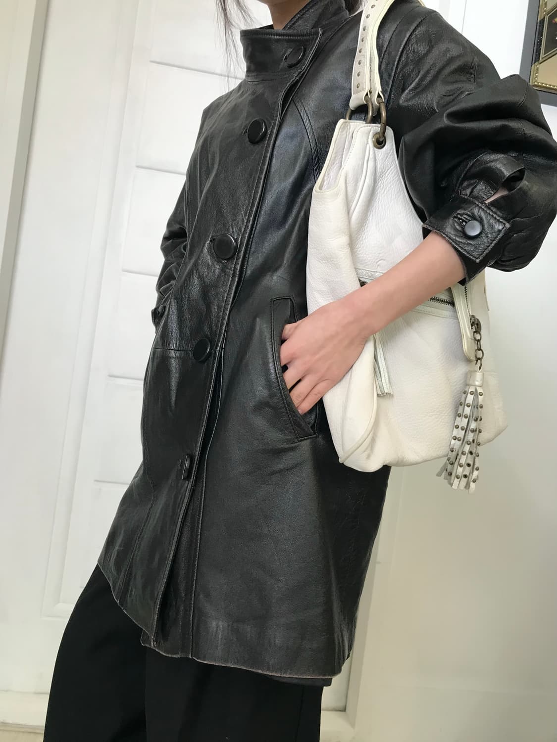 블랙 사선 양가죽 자켓 상품이미지2