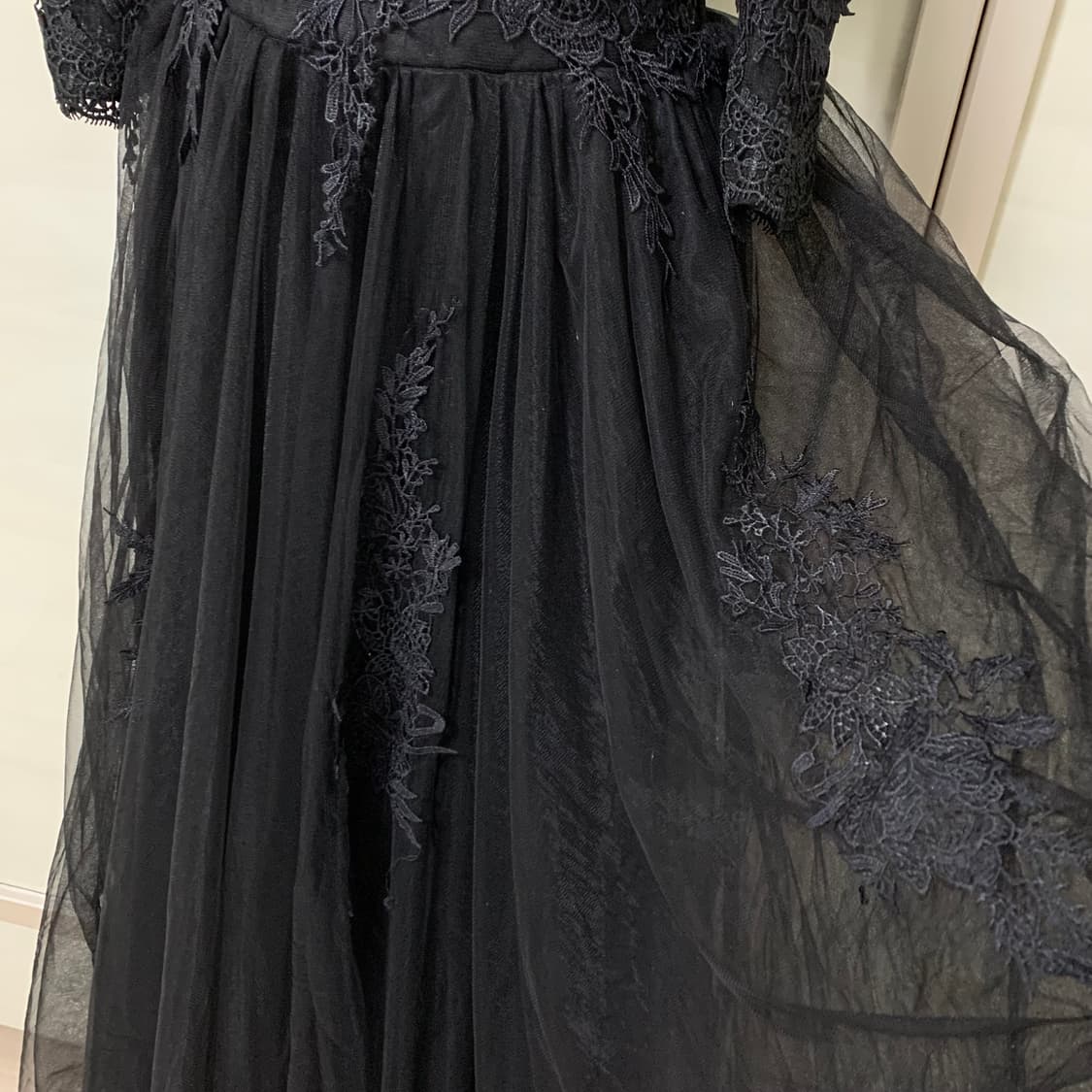 파티 연주회 코르셋 오프숄더 드레스 블랙 웨딩드레스 쉬폰 자수 레이스업 상품이미지10