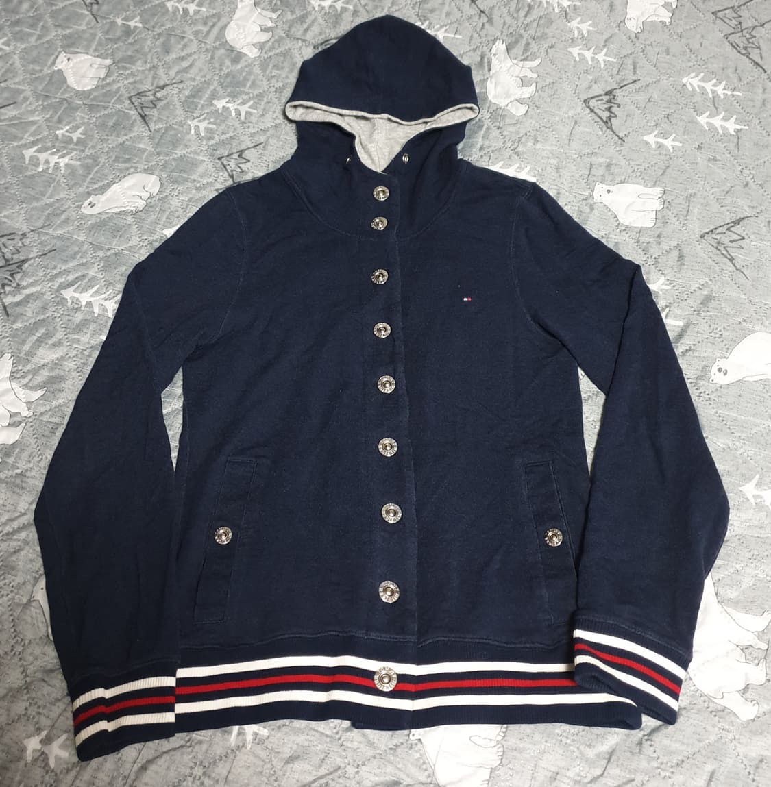 (일본판) 타미힐피거 슬림핏 빈티지 버튼 후드티 네이비 (S) 상품이미지1