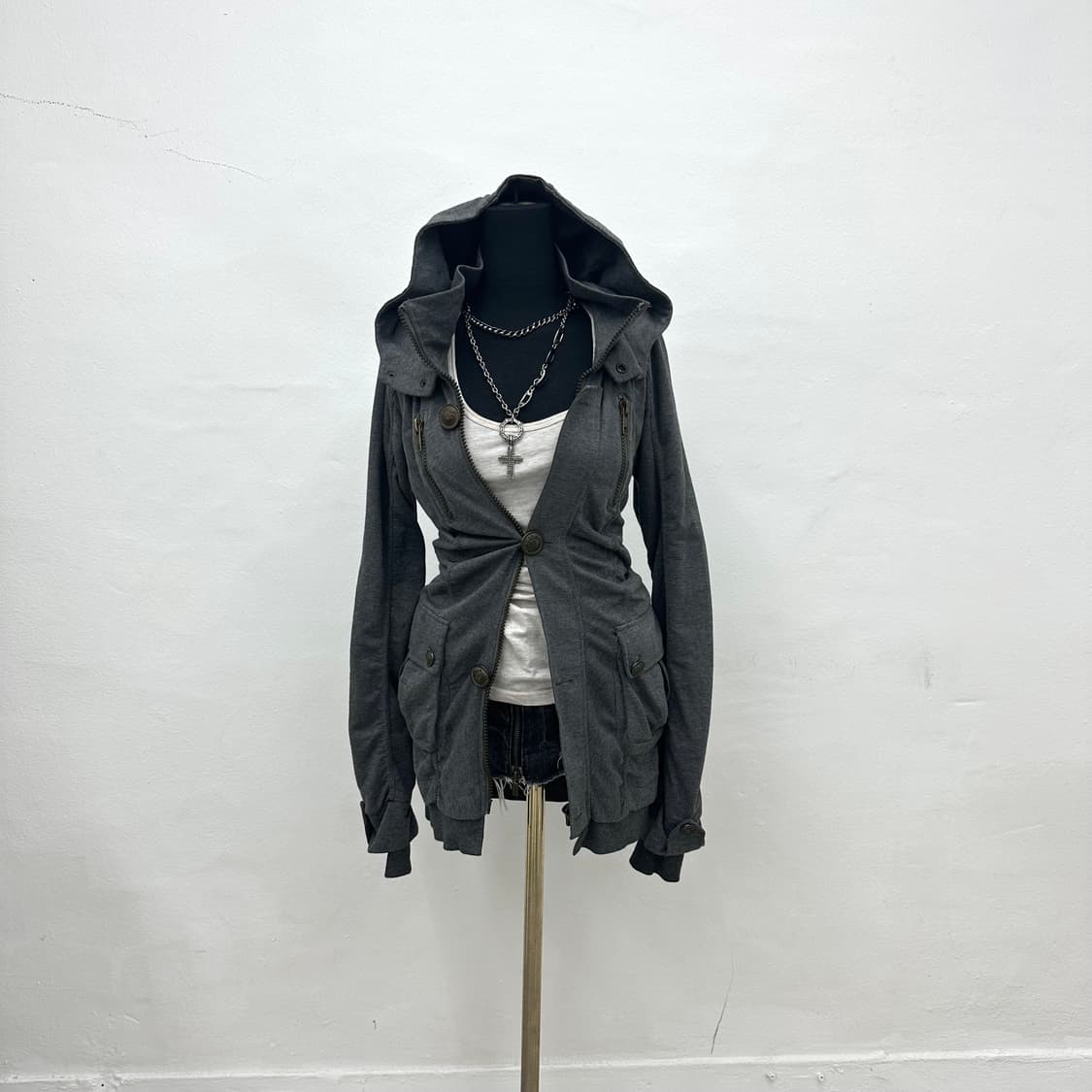 Hood layered shirring long jacket 상품이미지1