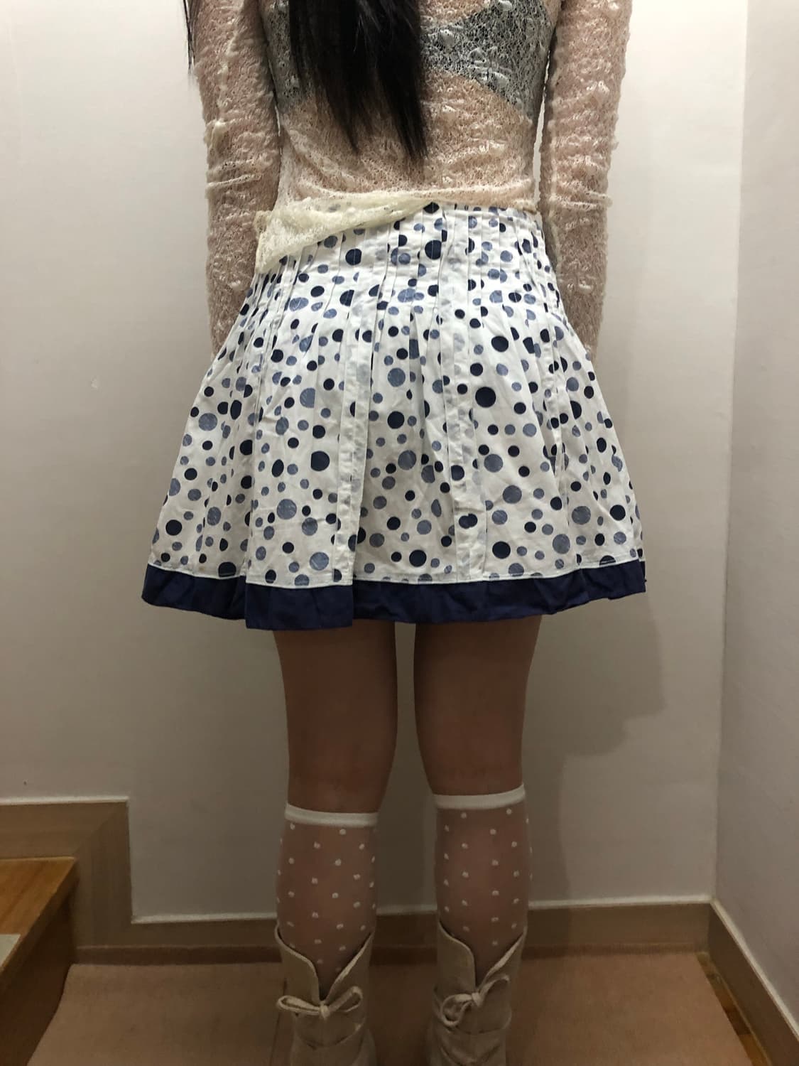 빈티지 화이트 블루 도트 스커트 상품이미지6
