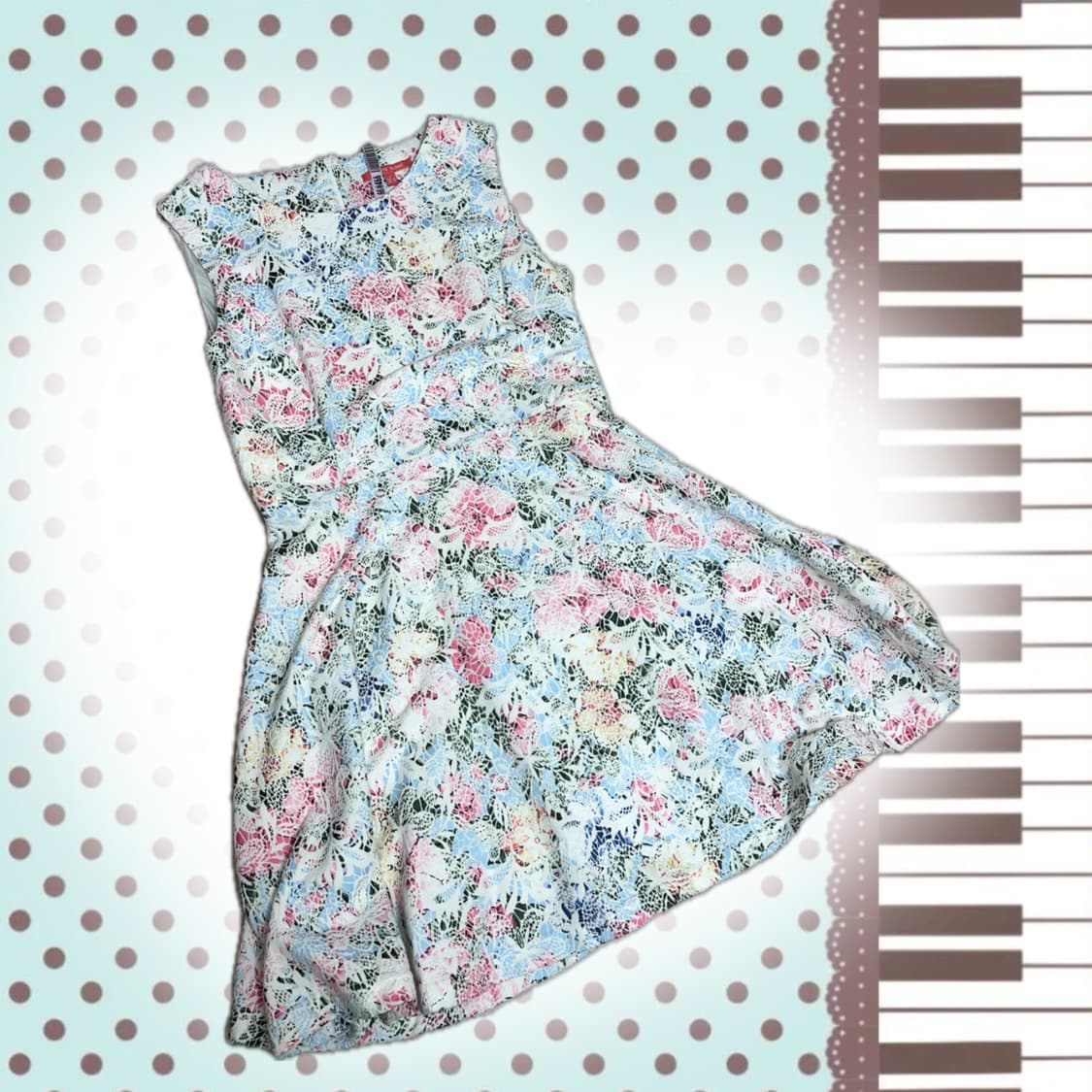 플라워 패턴 민트 원피스+핑크 레이스 볼레로 히메 갸루 모리걸 y2k 상품이미지4