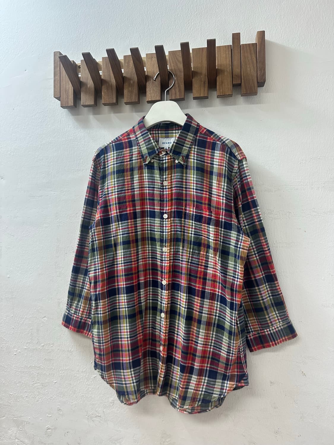 일본빈티지 빔즈 BEAMS 마드라스 체크 버튼다운 셔츠 상품이미지2