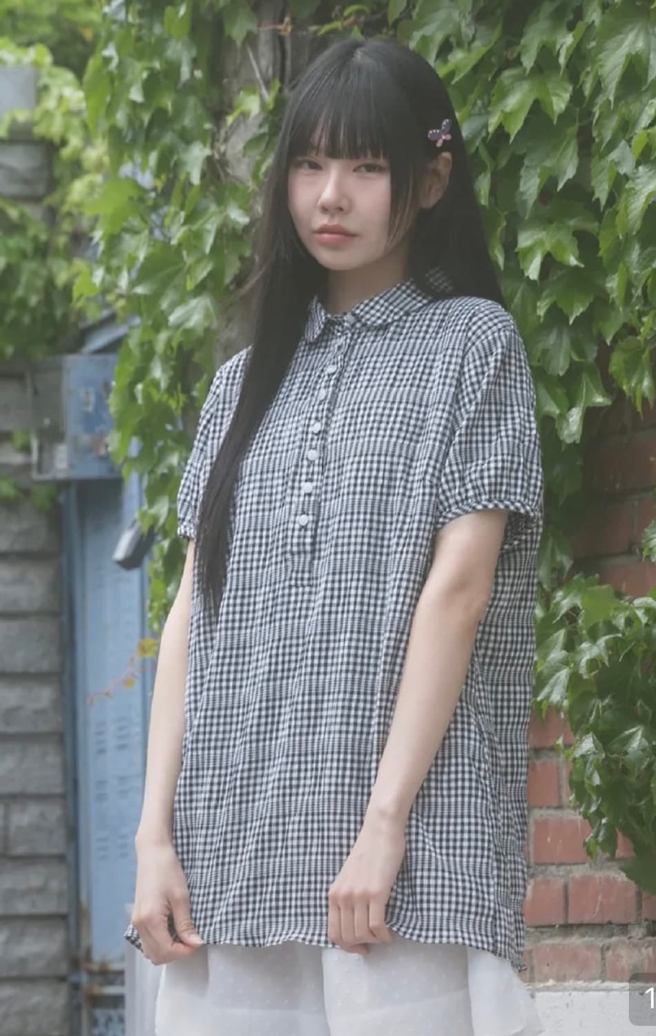 나이엔 버튼 디테일 체크 셔츠 블랙 상품이미지2