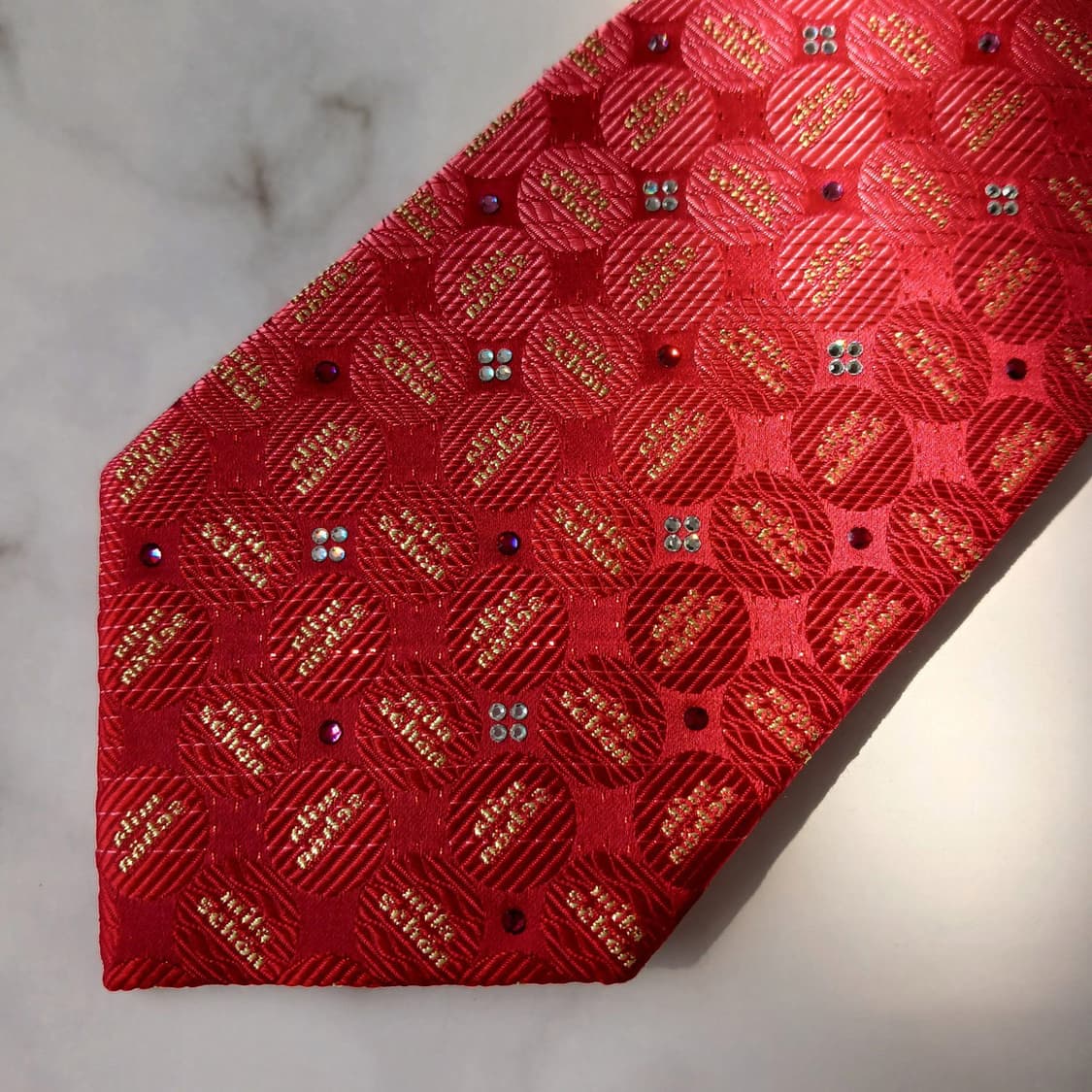 밀라숀 실크 레드 로고 패턴 넥타이 9cm S~A+등급 E813 상품이미지7