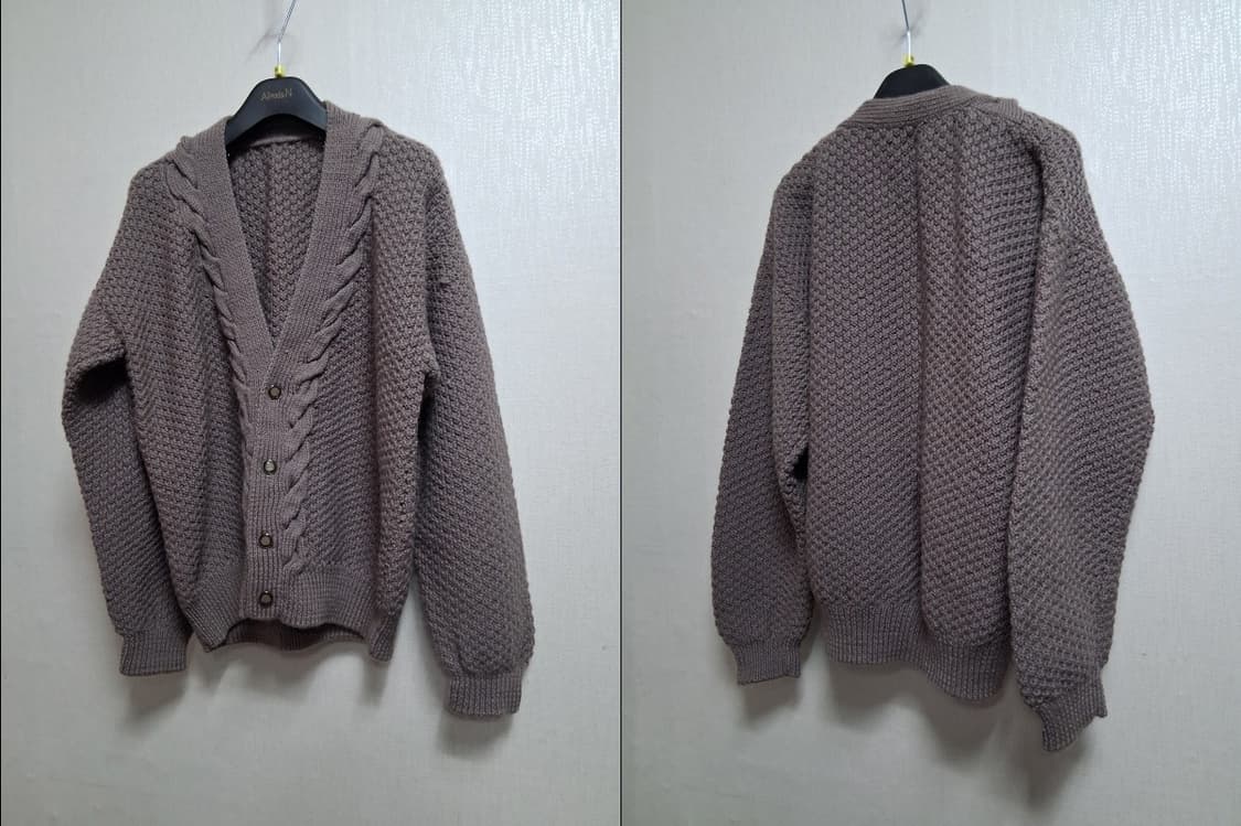 일본빈티지 핸드메이드 두툼한 울뜨게 스웨트가디건 입체 와플뜨게 88까지 상품이미지3