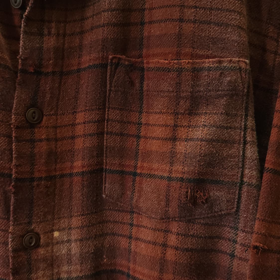 90s 빈티지 체크셔츠 헤비 플란넬 워크셔츠 썬페이딩 오렌지 xl 상품이미지5