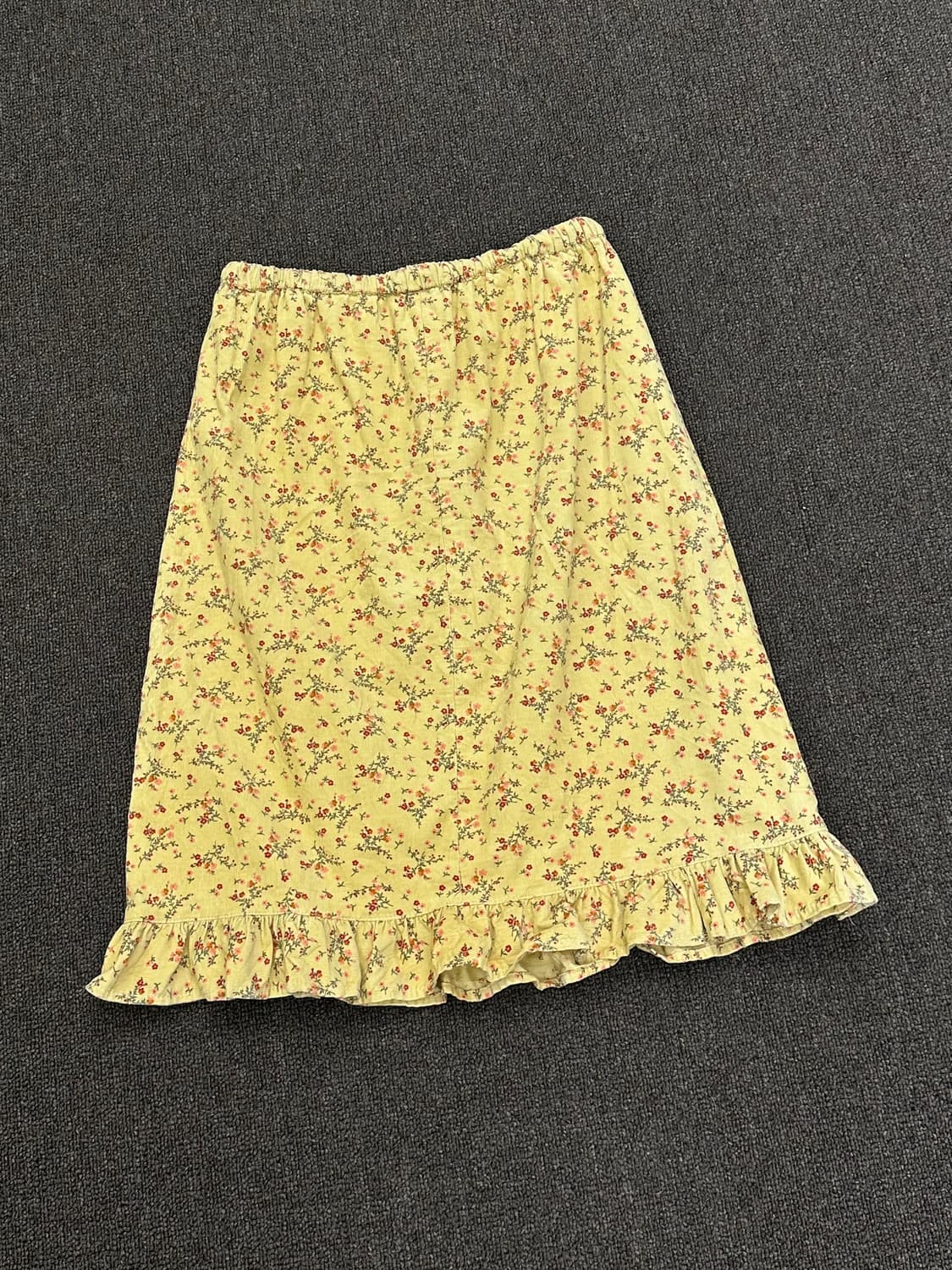 M)Japanese vintage 플라워 패턴 코듀로이 옐로우 미디 스커 상품이미지7