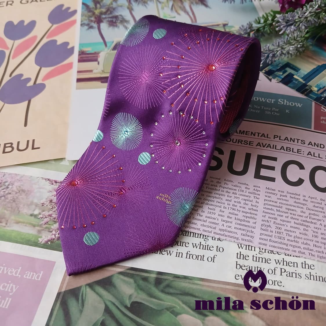 밀라숀 실크 퍼플 패턴 넥타이 9.3cm A+등급 A19376
 상품이미지1