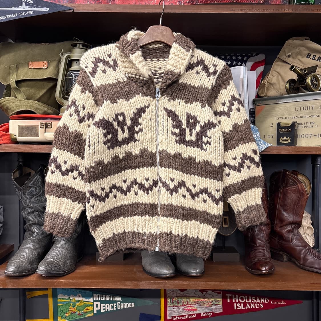 80s Talon 지퍼 썬더버드 패턴 네이티브 코위찬 스웨터 N102 상품이미지1