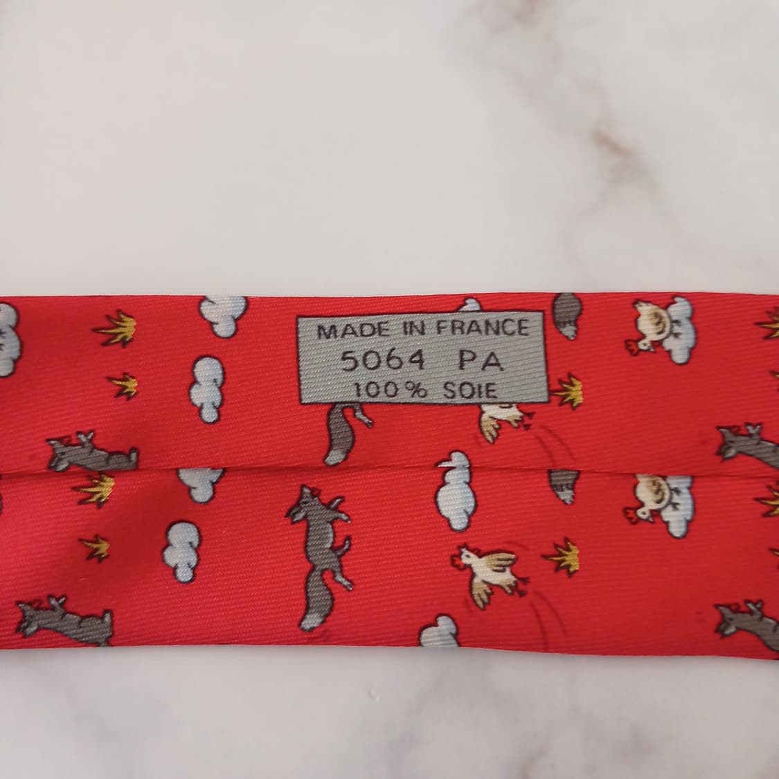 에르메스 실크 레드 닭&여우 패턴 넥타이 9.2cm A+등급 A19027 상품이미지8