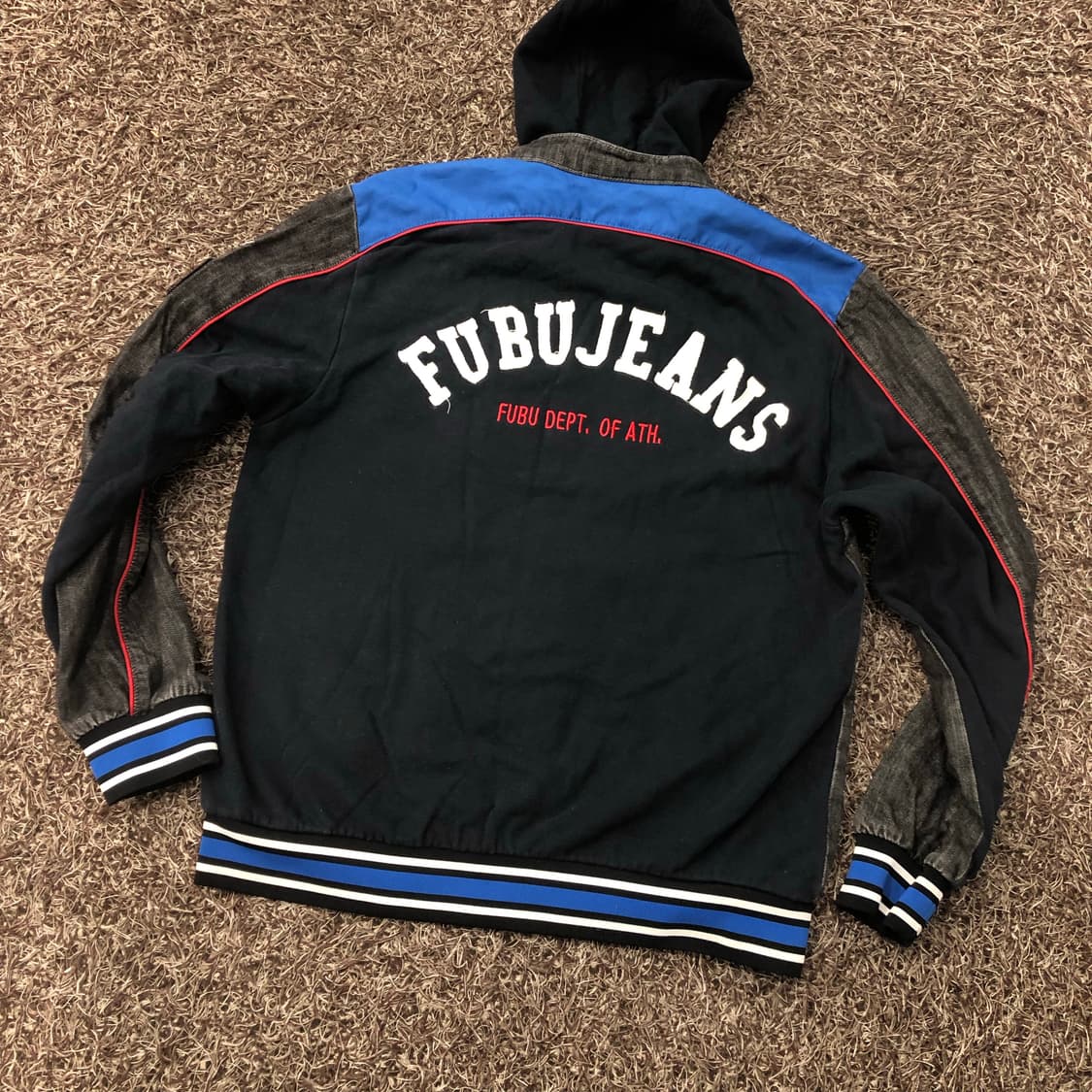 후부 데님 후디드 레이싱 바이커 자켓  상품이미지5