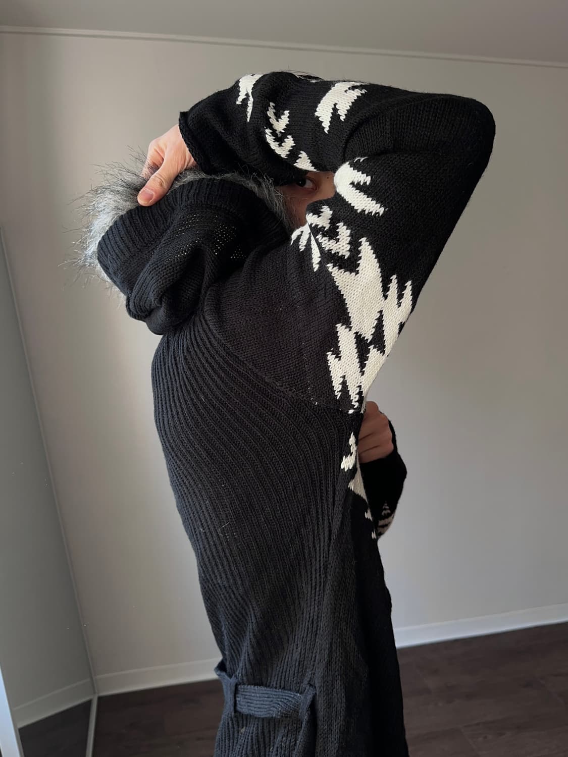 Sterny 퍼 후디 아즈텍 롱 카디건 상품이미지2