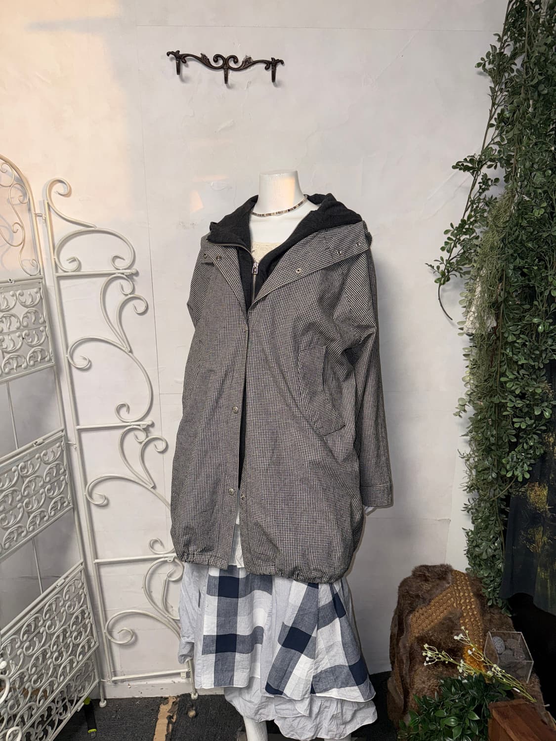 Black & white check hood field coat 상품이미지6