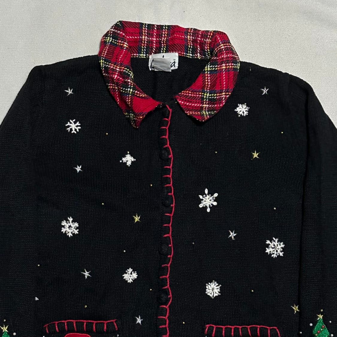 L VTG 크리스마스 자수 블랙 가디건 상품이미지1