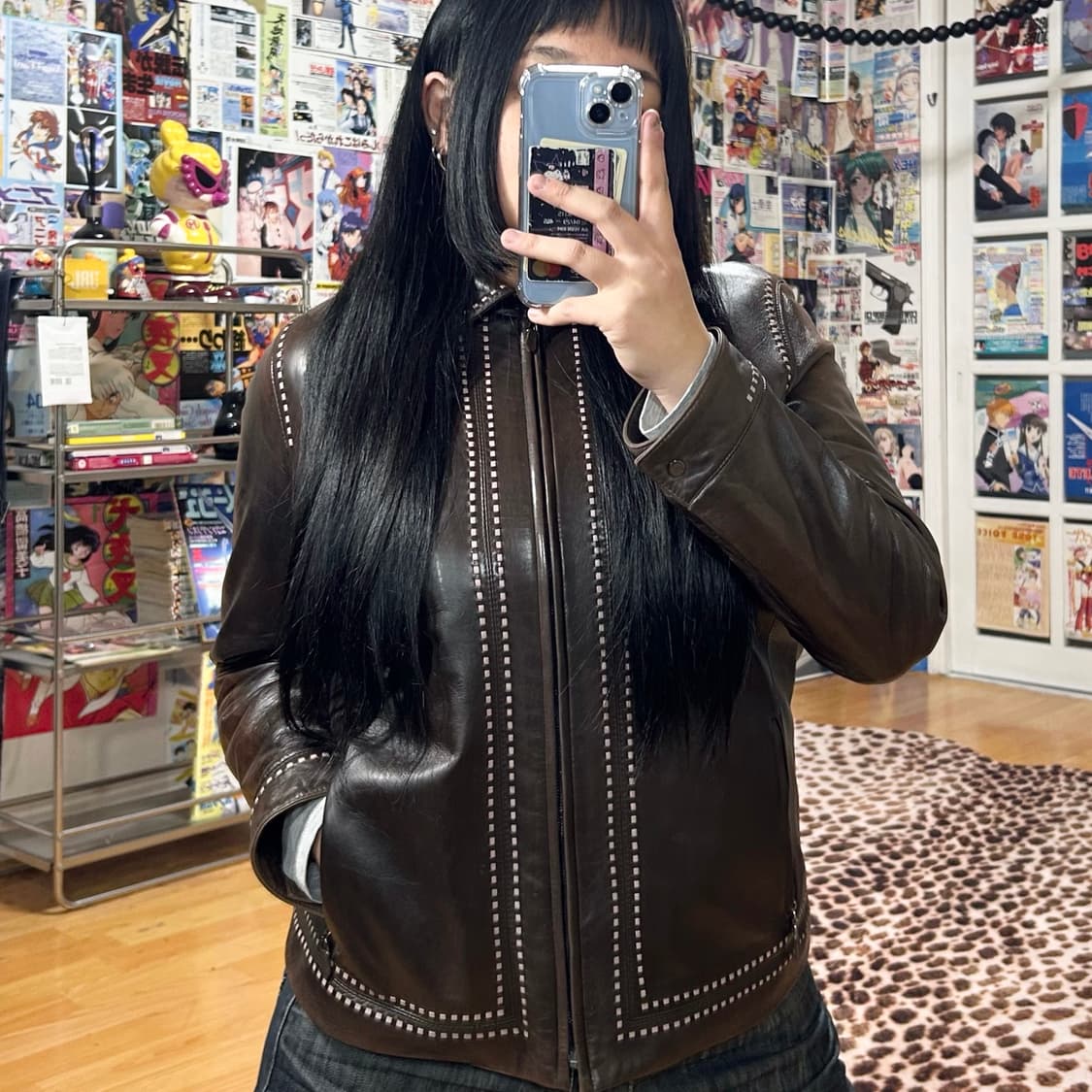 빈티지 브라운 핑크 스티치 웨스턴 양가죽 자켓 상품이미지1