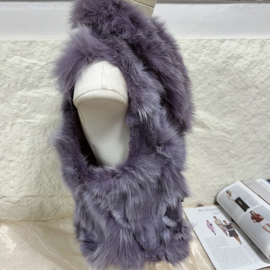 빈티지 보라 리본 여우털 폭스퍼 조끼 베스트 상품이미지5