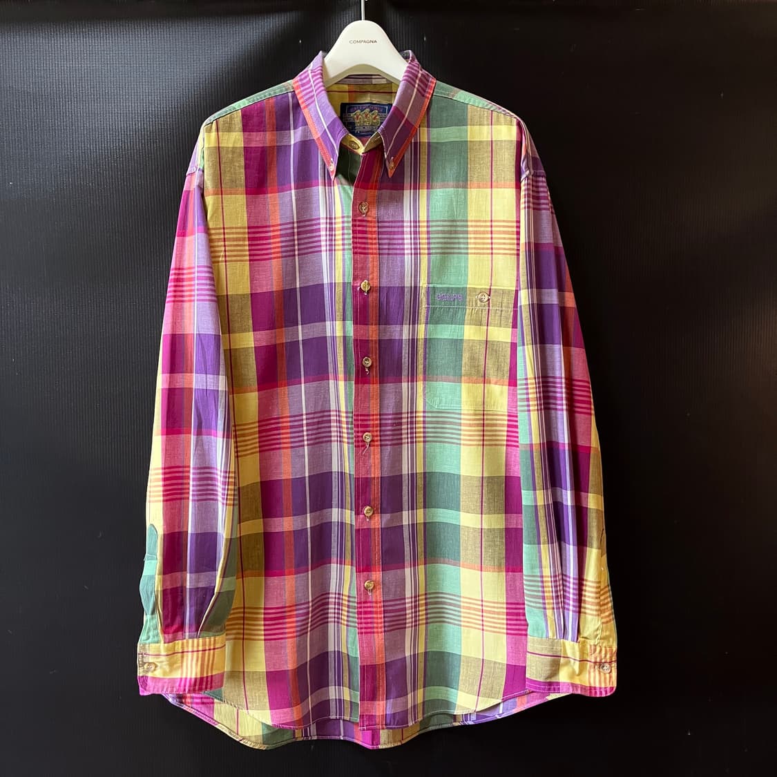 XL) 90s 챕스 랄프로렌 보이스카웃 라벨 마드라스 캠프 셔츠 상품이미지2