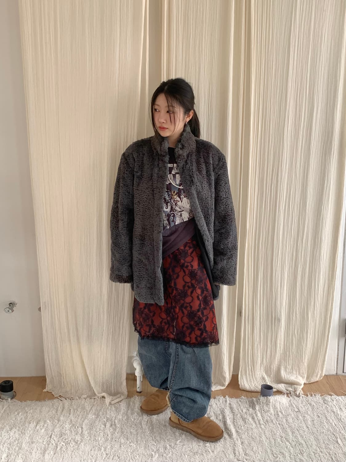 Gray rabbit fur coat 상품이미지4