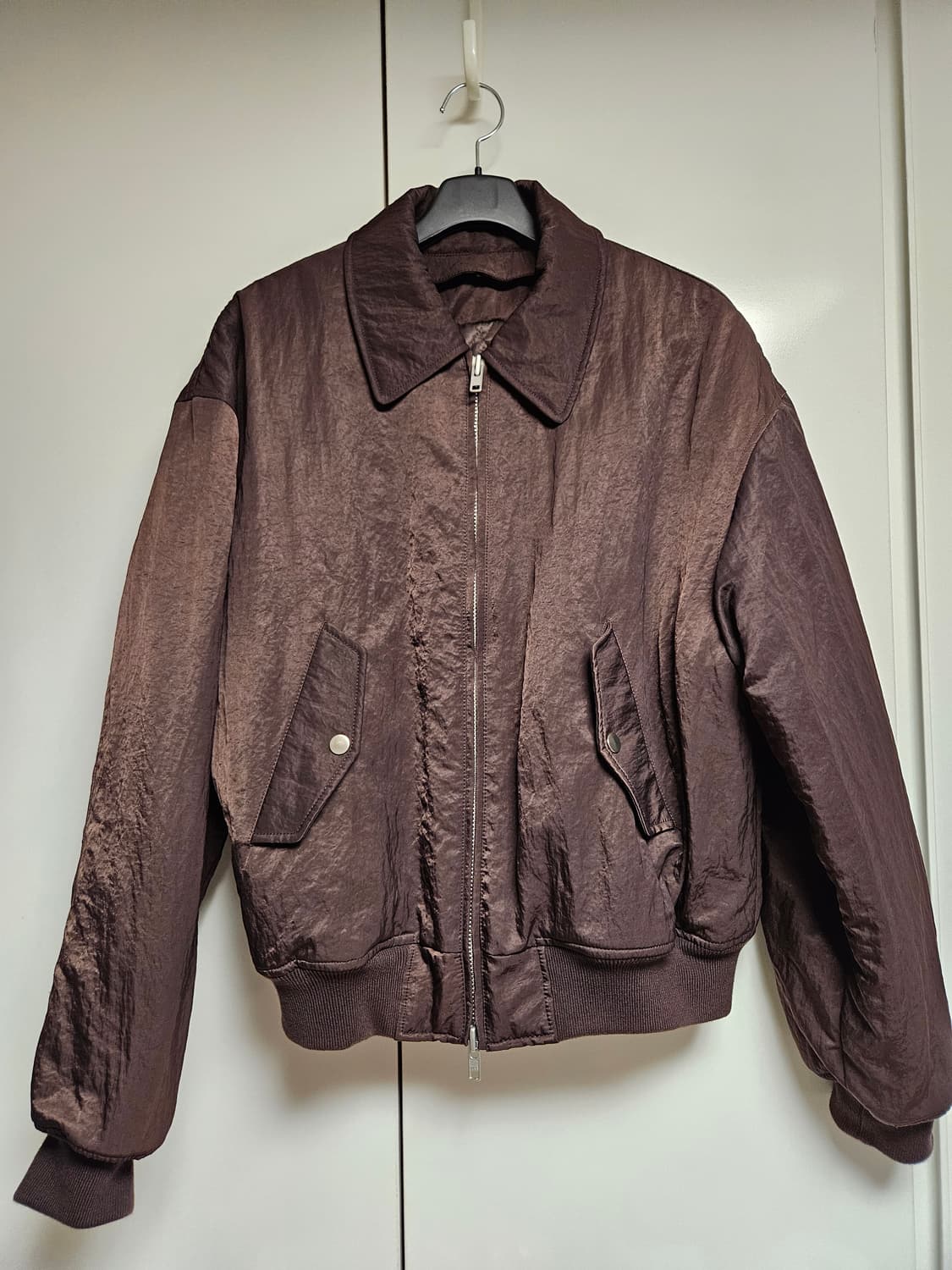 [noirer] 헤비 나일론 패디드 크롭 블루종 (버건디) 상품이미지4