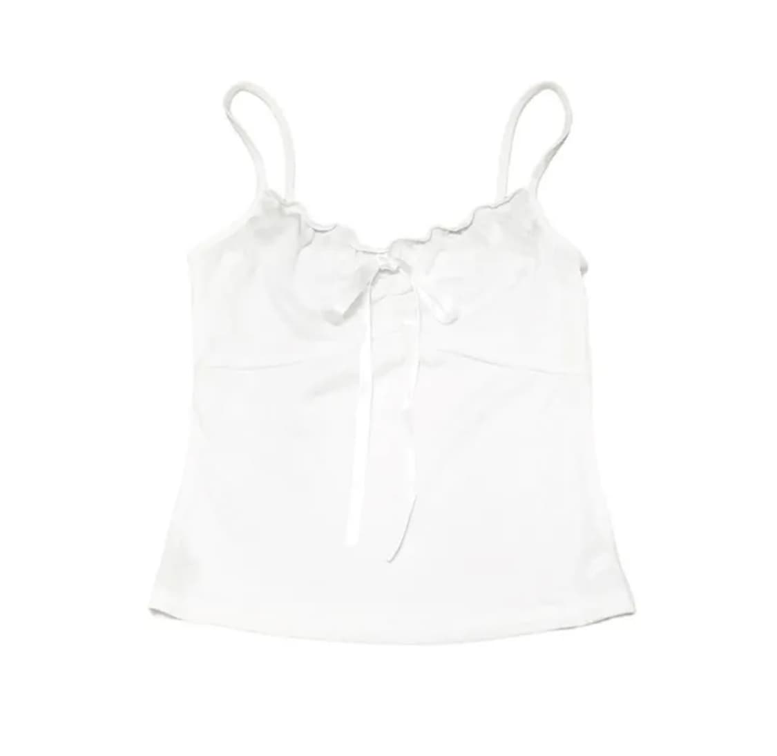 그린씨 리본 셔링 슬리브리스 화이트 상품이미지1