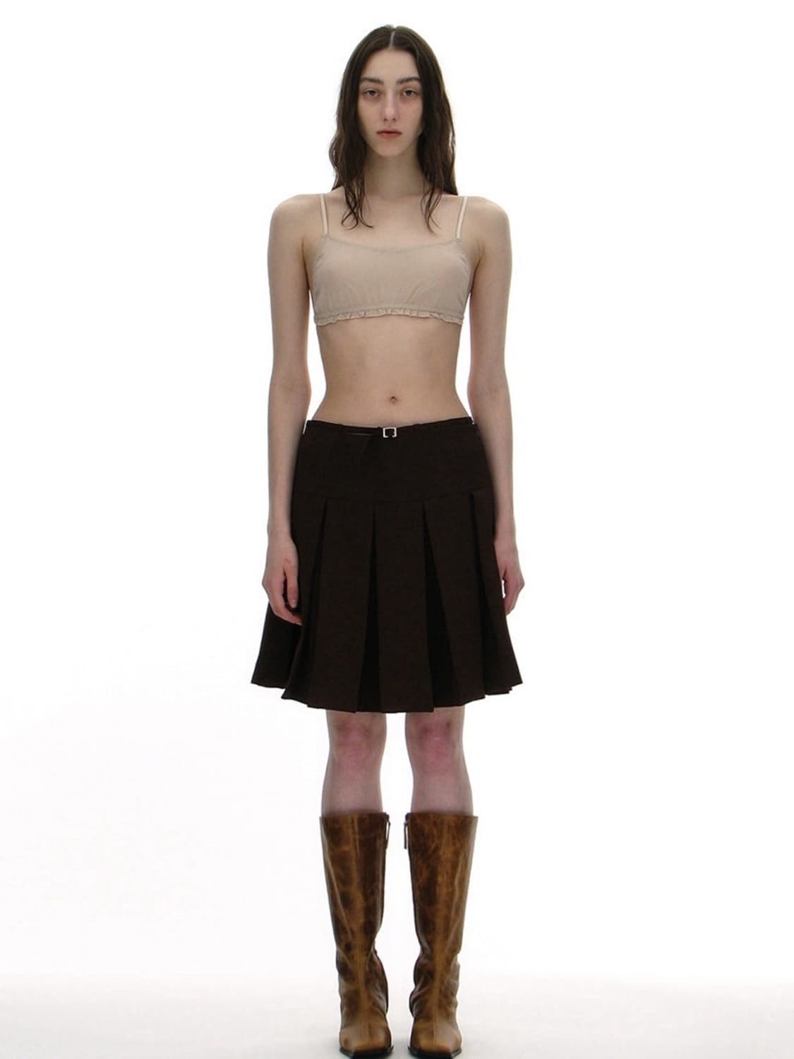 파르티멘토 벨티드 플리츠 스커트 브라운 상품이미지1