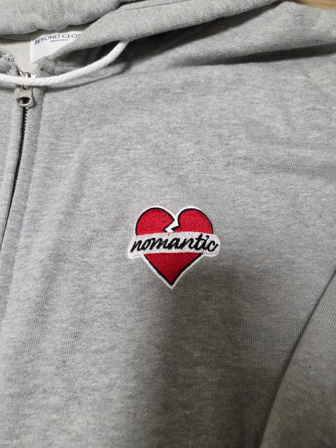 노맨틱 헤비 웨이트 오버사이즈 후드 집업 티셔 츠 그레이 상품이미지8