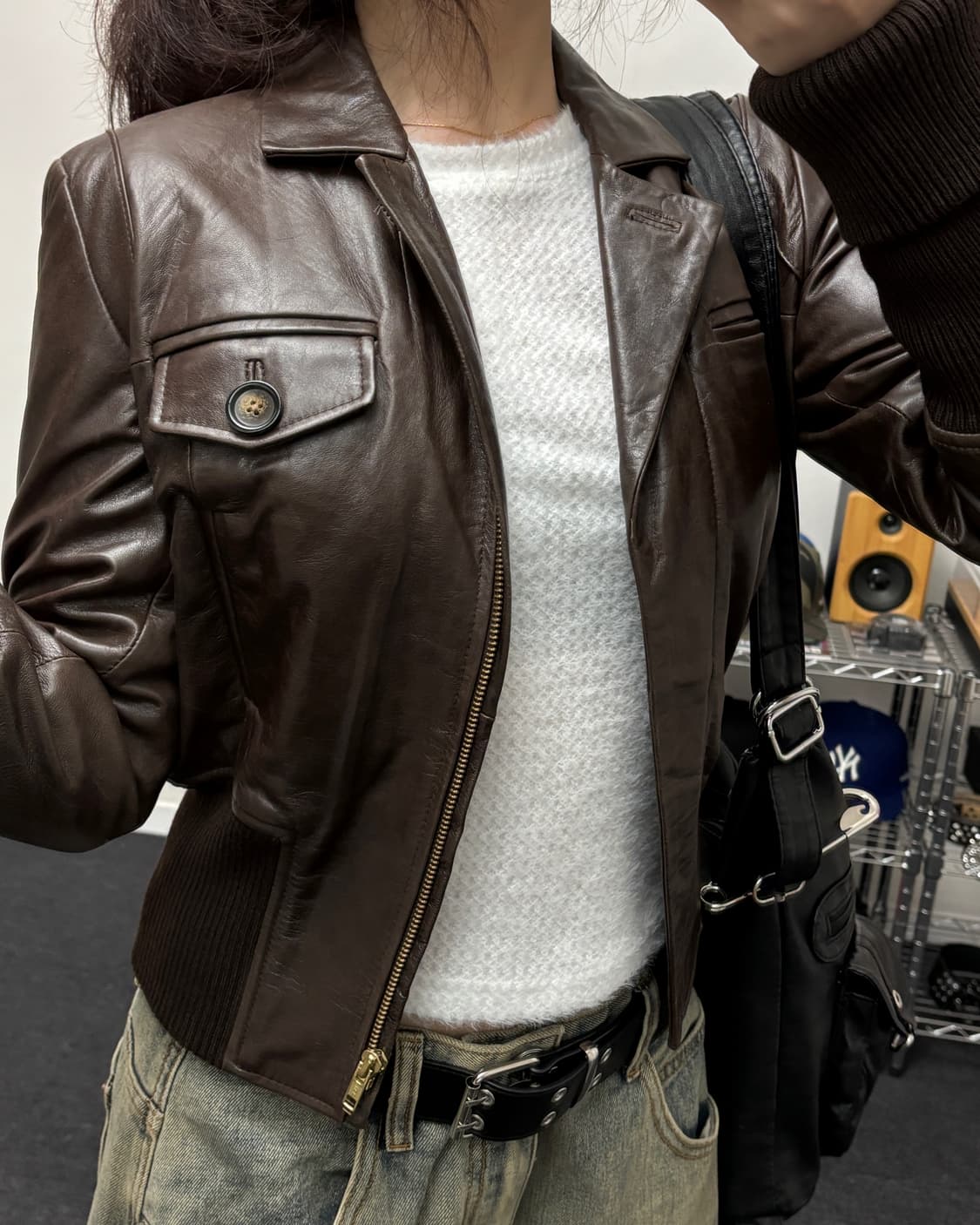 올드 빈티지 브라운 레더 바이커 자켓 상품이미지1