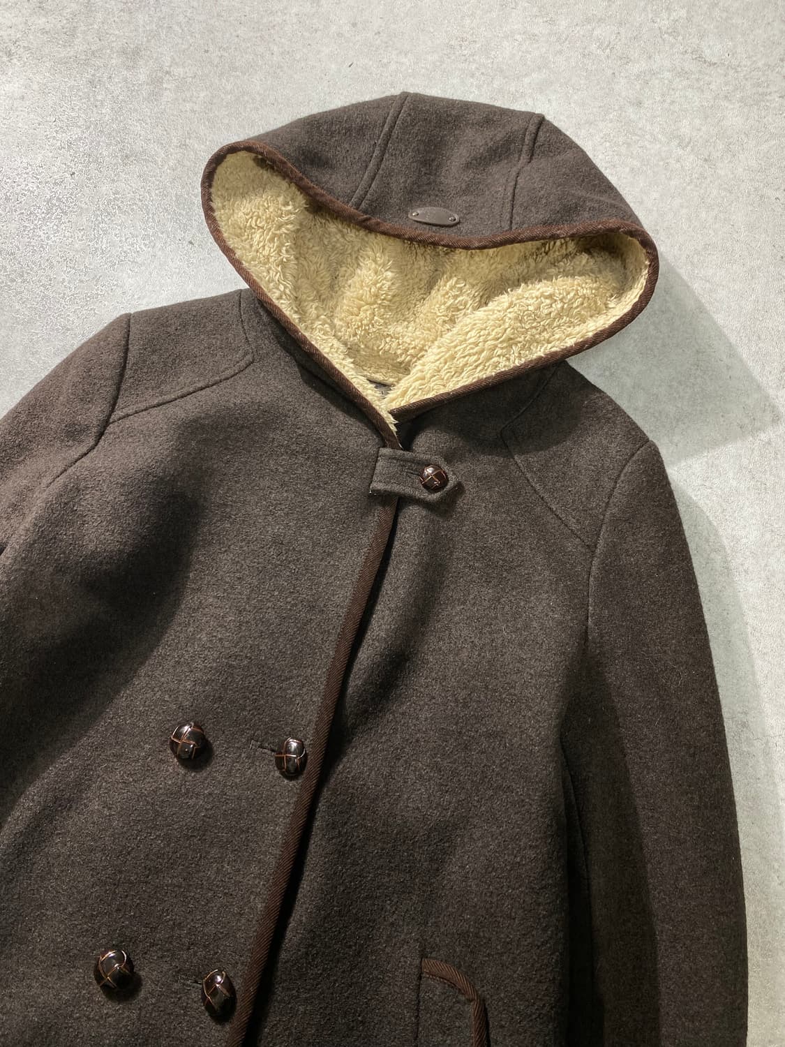 [M] Keith London 브라운 울 후드 시어링 코트 상품이미지2