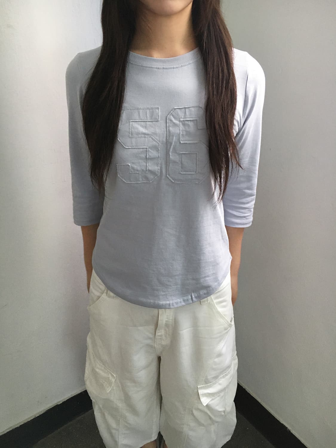 7부 패치 티셔츠 스카이블루 상품이미지2