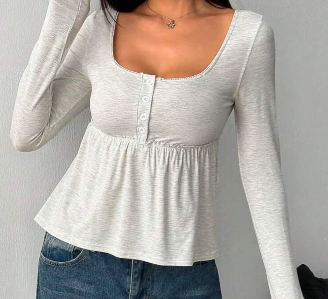 쉬인 스퀘어넥 버튼 베이비돌 상의  상품이미지2