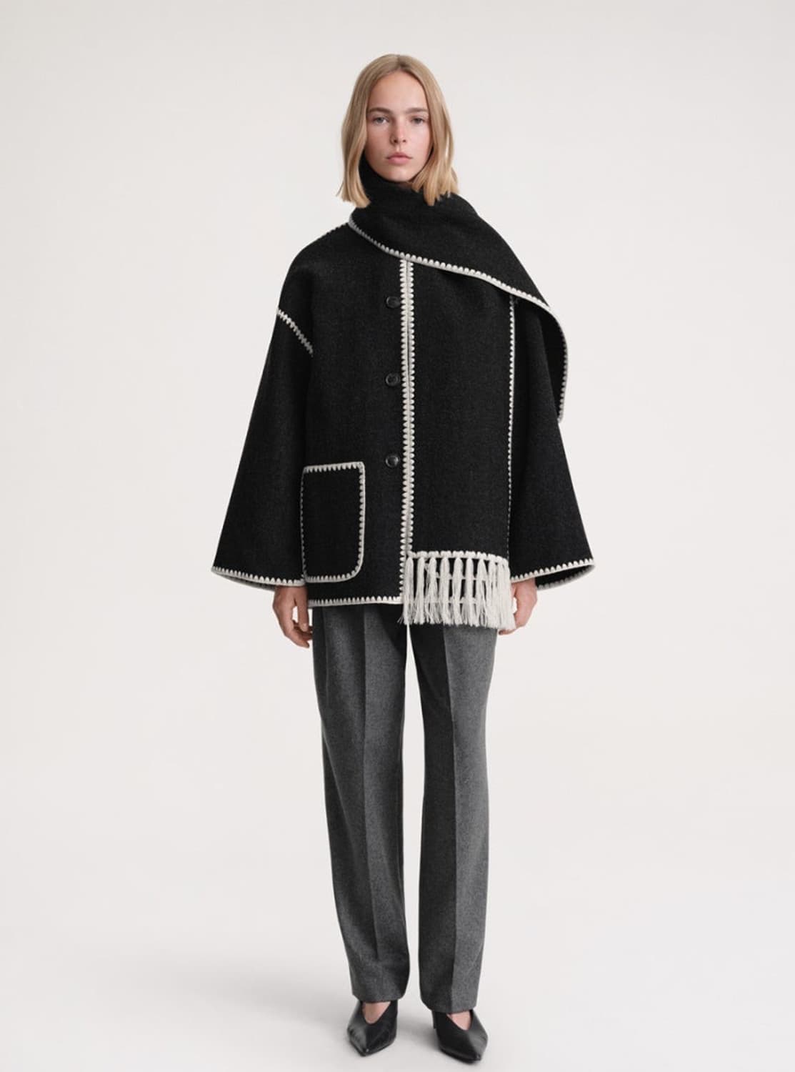 토템 스카프 코트 그레이 멜란지 새상품 상품이미지1