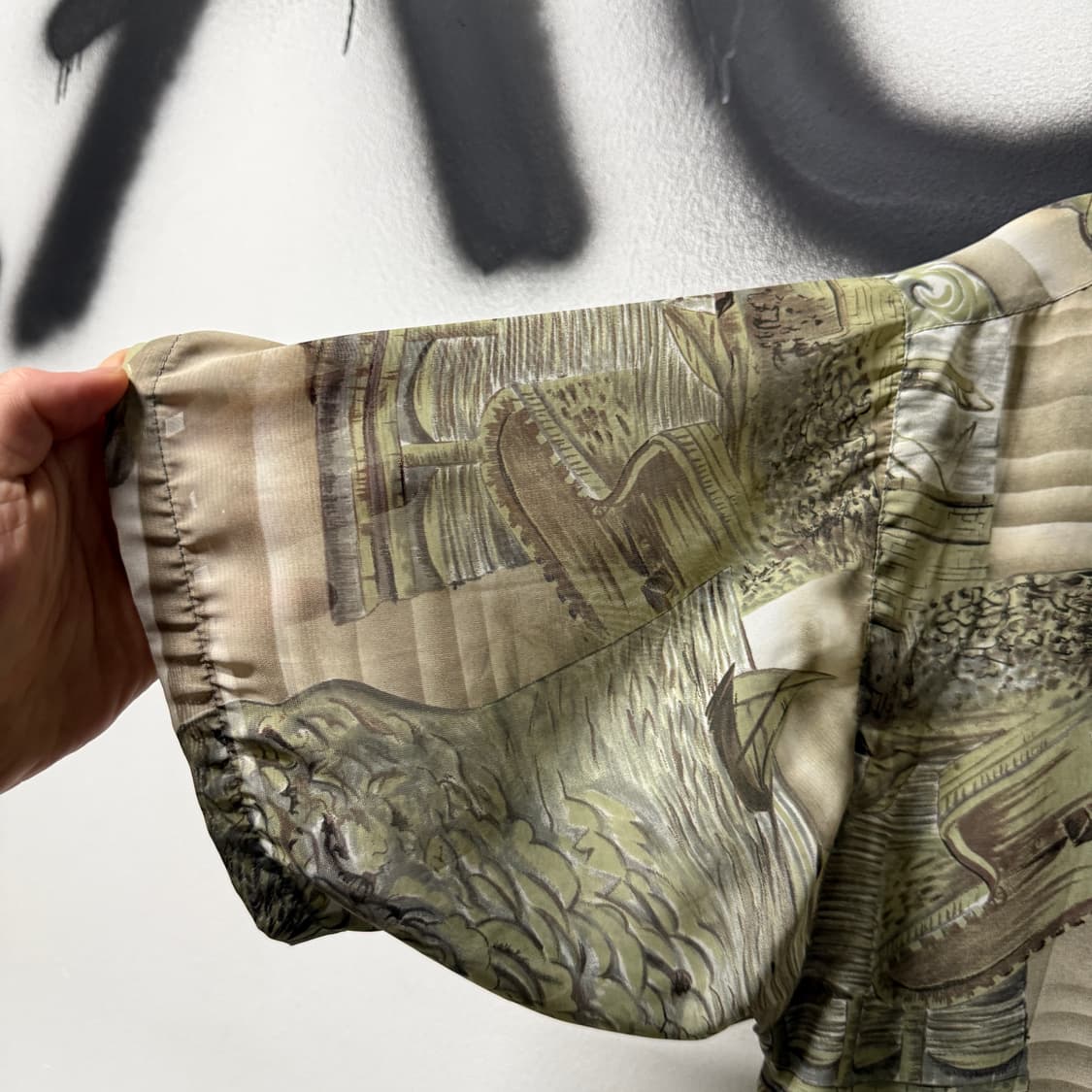 VTG 빈티지 오간자 시스루 리프 패턴 반팔 셔츠 상품이미지4