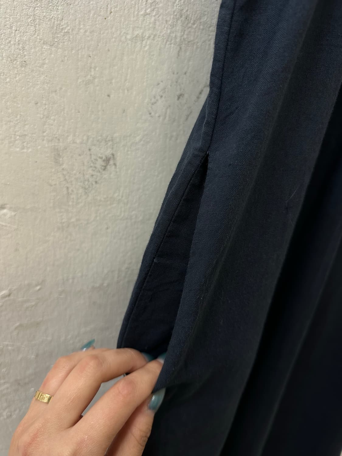 일본빈티지 네이비 린넨 코튼 포켓 디테일 플레어 레이어드 원피스 상품이미지3