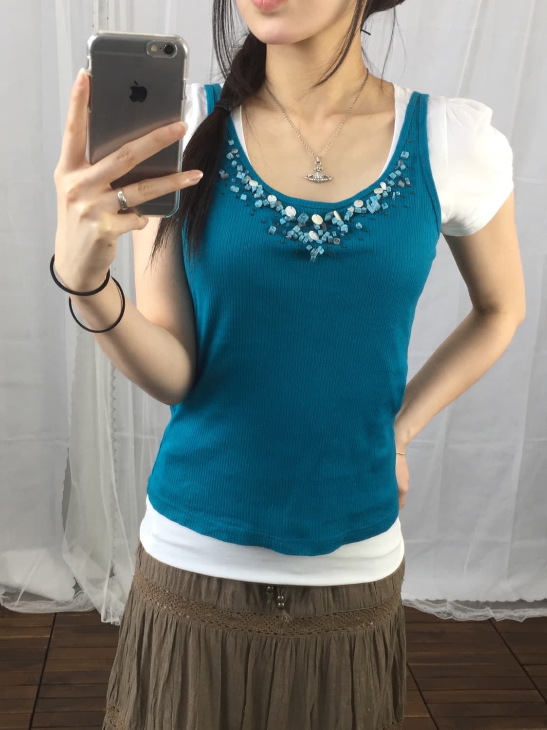 Jpn Turquoise Beaded & Shell Sleeveless 상품이미지3