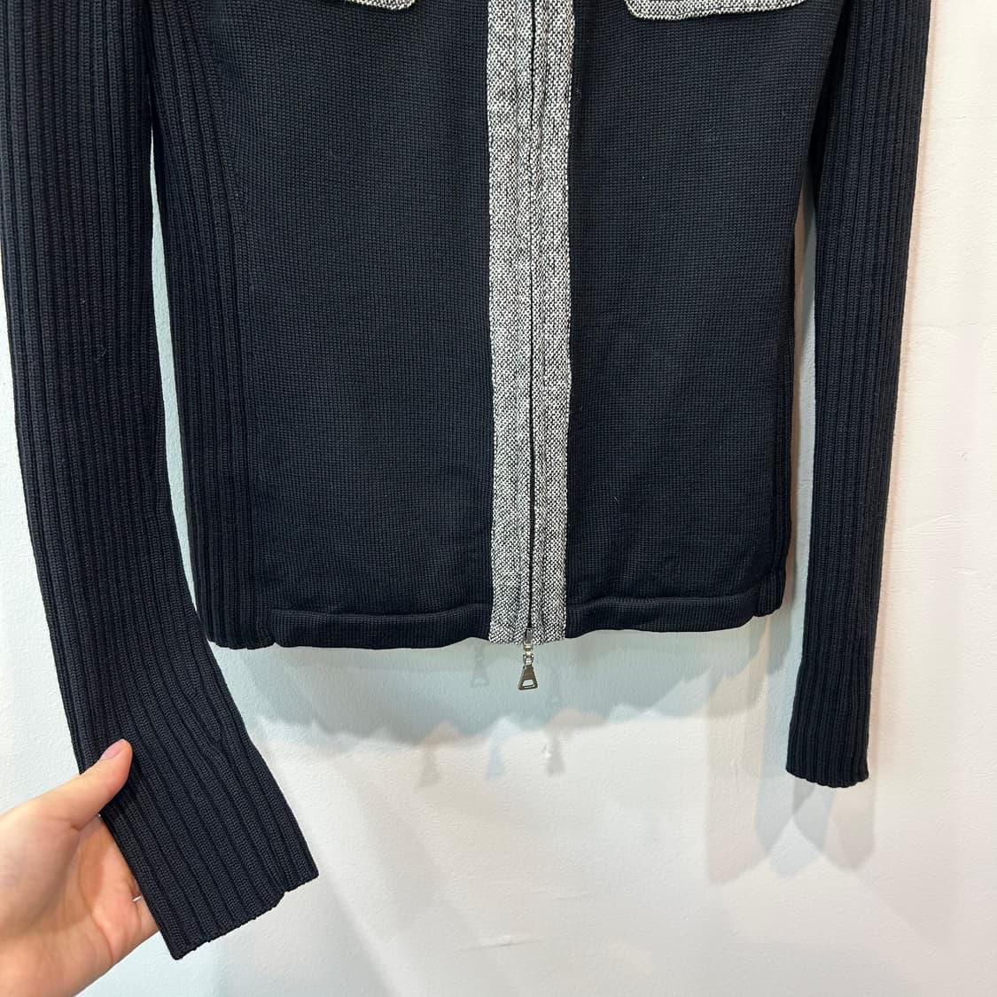 블랙 포켓 2way 니트집업 상품이미지3