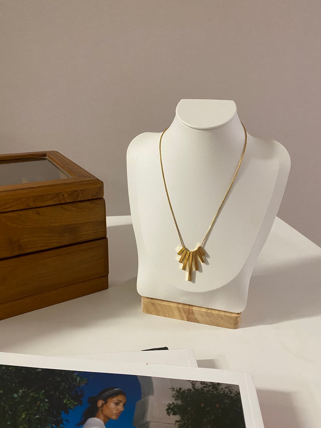 골드톤 바 목걸이 빈티지 수입 상품이미지1