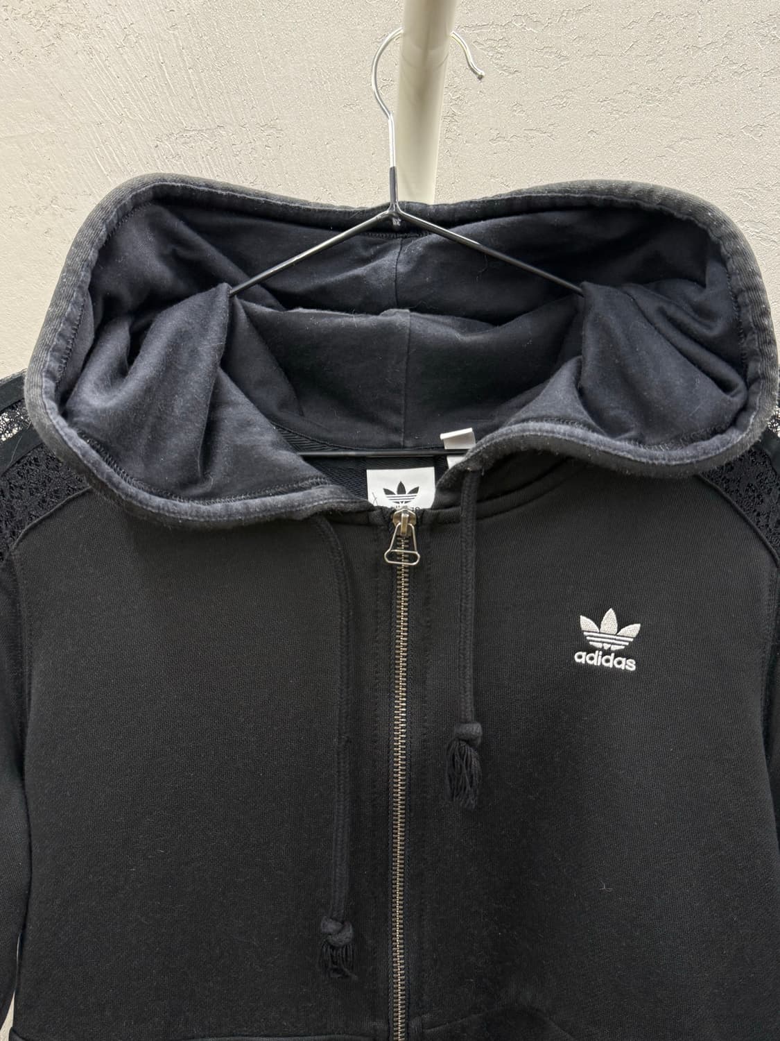 아디다스 블랙 레이스 시스루 후드 집업 져지 S 상품이미지3