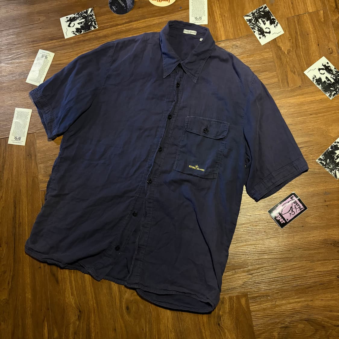 90s Stone island 가먼트 다이드 반팔 셔츠 상품이미지2